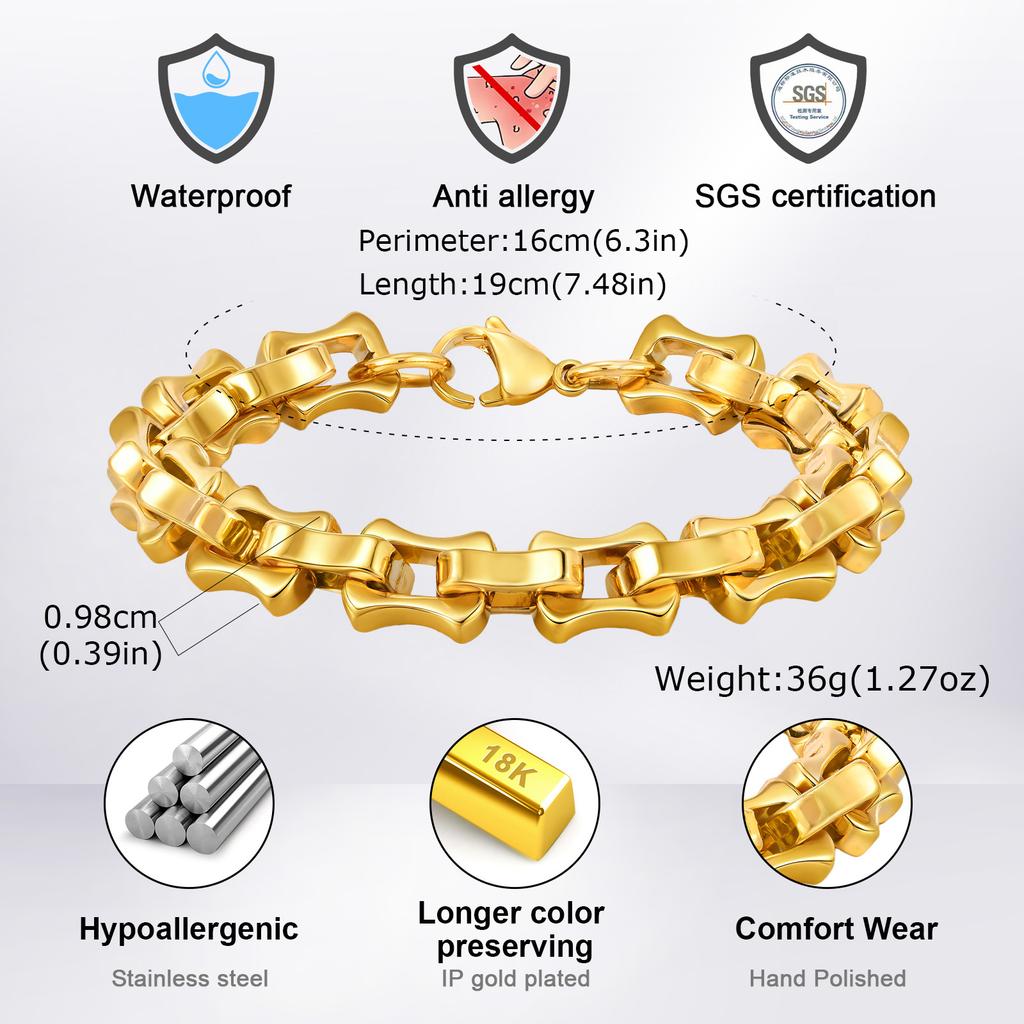 Thick Men's Chain Bracelet,Handmade Stainless Steel Links Wristband,Casual Jewelry Gift