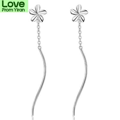 New Fashion Five Petals Short Eardrops 925 Sterling Silver Jewelry Plain Flowers Frangipani Wave Women Dangle Earrings Se669