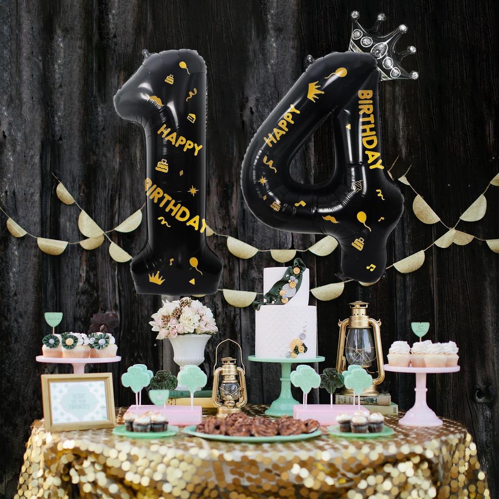 40 Inch Black Foil Balloon Number 12,Crown 12th Birthday Party Decorative Balloons,Number Large Numbers Balloon 12,Girls Boys 12th Birthday
