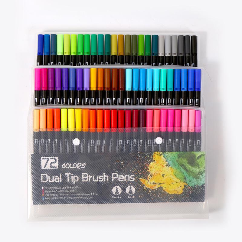 Water-based Double-ended Watercolor Pen Set with Colored Fine Liner and Soft Tip