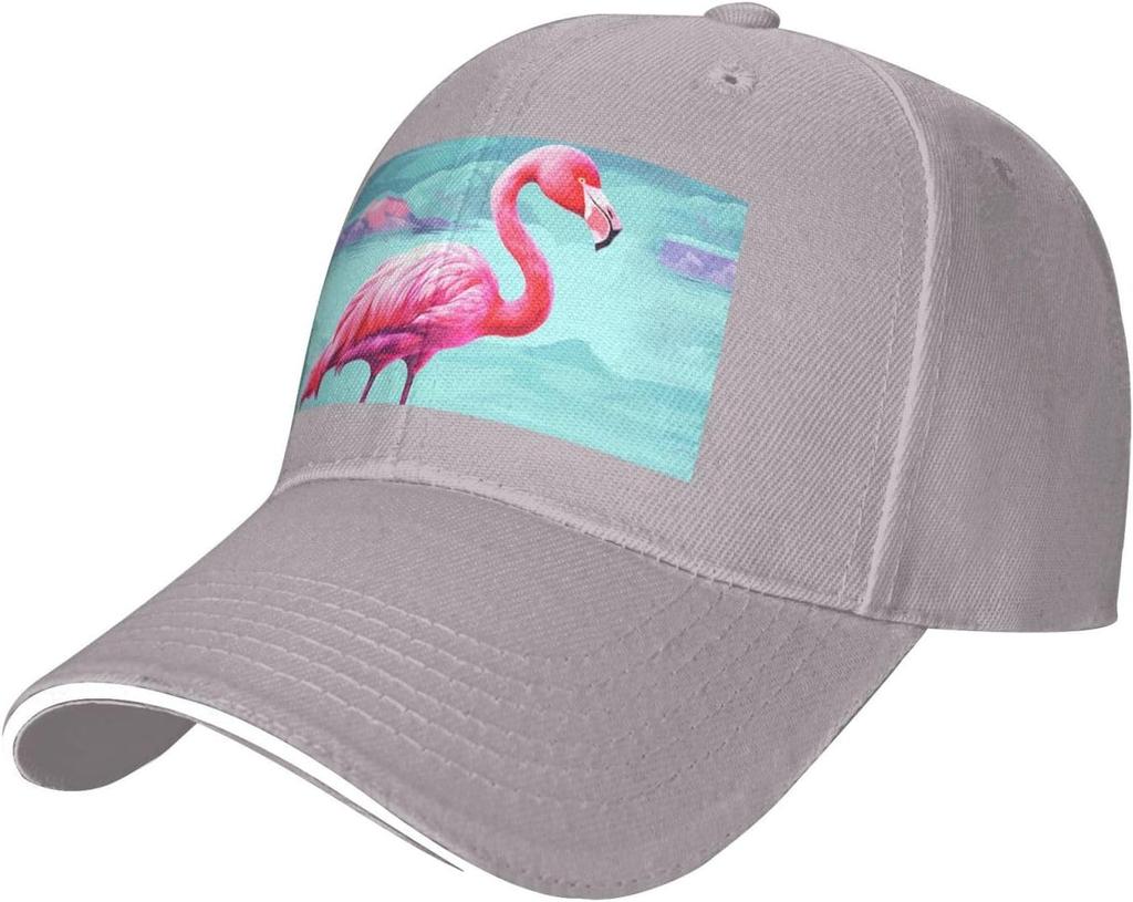 Flamingo Print Baseball Cap Polyester Adjustable Sun Protection Casual Trucker Hat for Unisex Adult