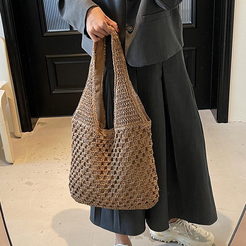 Yogodlns Casual Woven Straw Bag Large Capacity Fashionable Shoulder Beach Vacation Bag for Spring Summer Shopper Handbag Totes