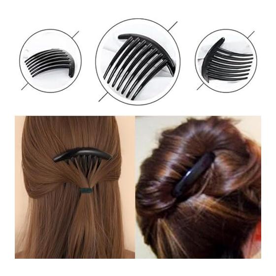 Hair Comb 7-Prong U-Shaped Hairpin for Updos, Ponytails, and Braids - 5 Piece Set, Approx. 11cm Length, 7cm Width - Black & Coffee Brown -