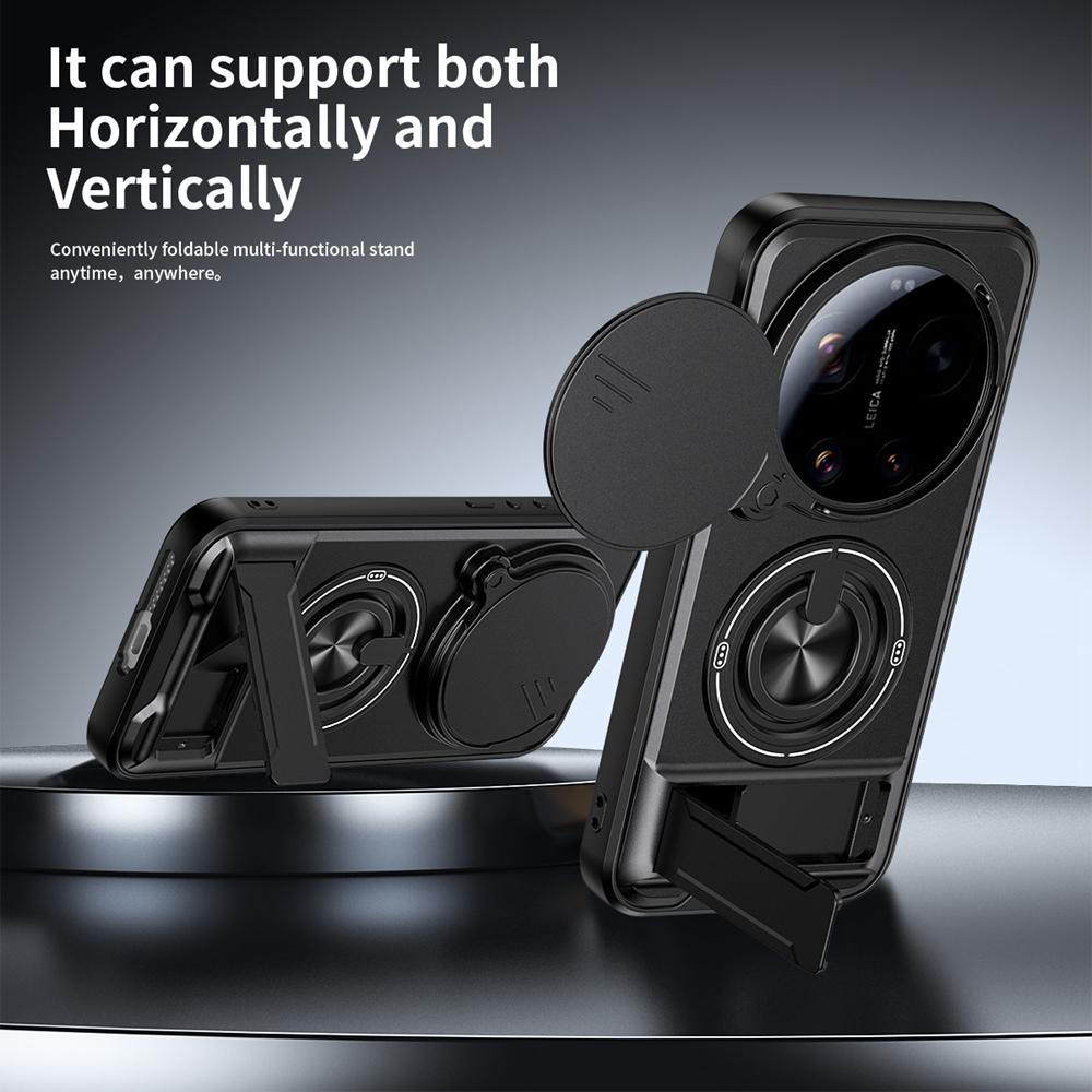 KEYSION Magnetic Phone Case for Xiaomi 17 Ultra 5G Slide Camera Lens Protection Upright Kickstand 360 Ring Shockproof Back Cover