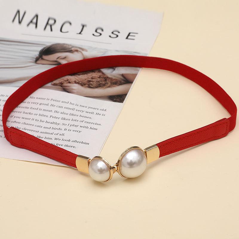 

With Skirt Belt Elastic Elastic Thin Waist Seal for Women Korean Style Pearl Dress Waist Elastic Buckle College Style