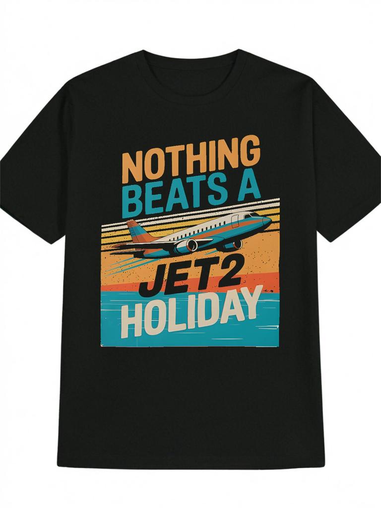Jet2 Vacances&Avion-Aviation Amusante-Thème"Rien ne vaut des vacances Jet2"-T-shirt homme 100% coton col rond imprimé.