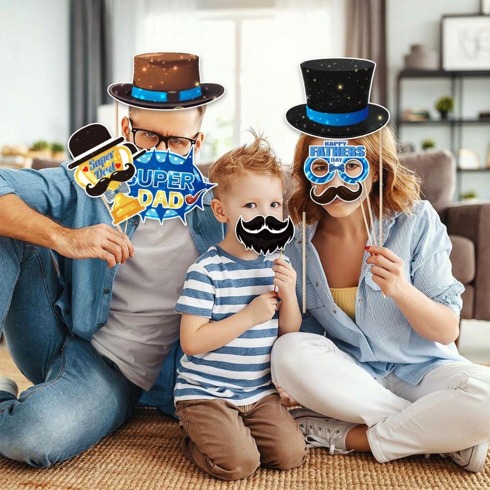 30pcs Blessing Father's Day Photo Props Blue Dress Up Costume Mask  Birthday Supplies