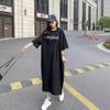 Long Knee Short-sleeved T-shirt Women's 2026summer Dress New Ins Loose Fat Sister Large Size Thin Split Dress