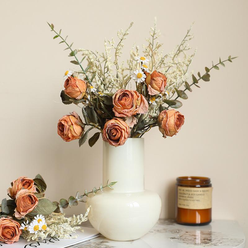 Rose Bouquet Retro Flower Bouquet Artificial Flowers Table Decoration Fake Flowers For Wedding Home Table