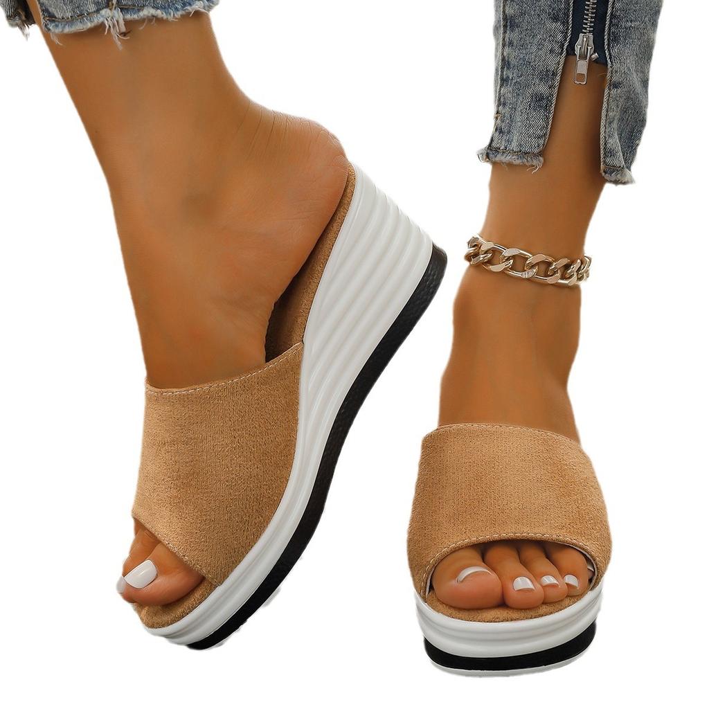Summer New Sandals Women's Shoes Leopard Print Fashion Simple Round Head Wedge Heel Platform Open-toed Sandals Slippers