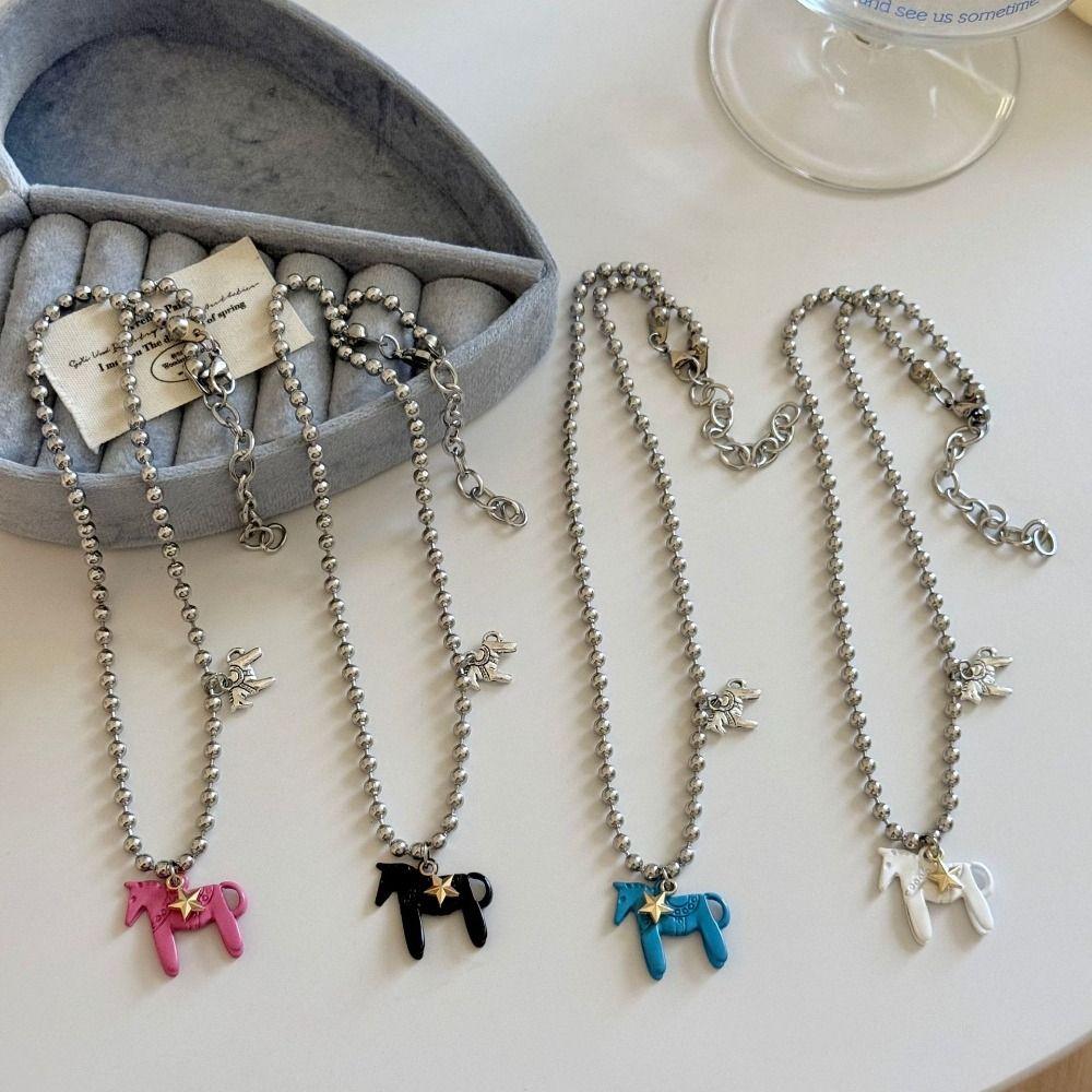 Funny Enamel Colt Horse Pendant Necklace Sweet Collarbone Chain Necklace Decoration