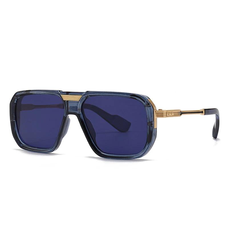 SHAUNA Retro Men Square Gradient Sunglasses Fashion Women Rivets Trending Dark Blue Sun Glasses Shades UV400