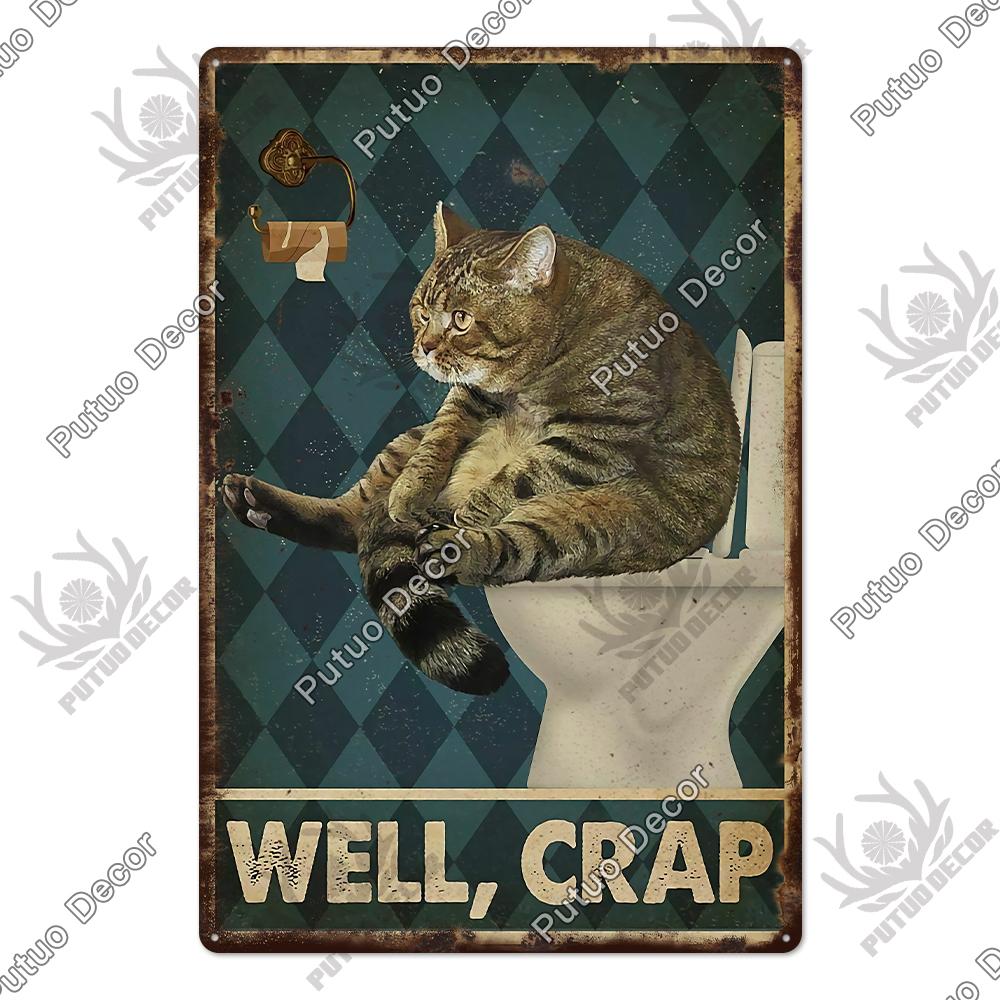 Putuo Decor Cute Cat Vintaget Tin Signs Retro Plaque Metal Plate Wall Art Decor for Home Cafe Living Room Pet Shop Iron Poster