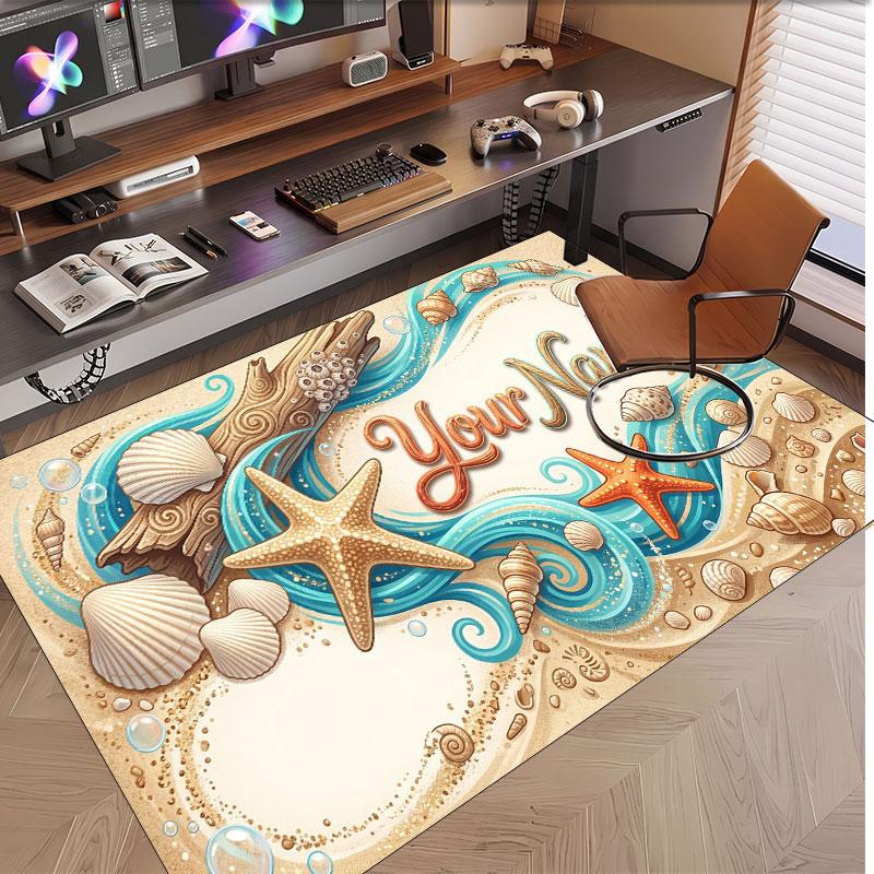 Fish Ocean Theme Soft Crystal Velvet Rug Custom Name & Text Print Non Slip Floor Rug for Bedroom Living Room