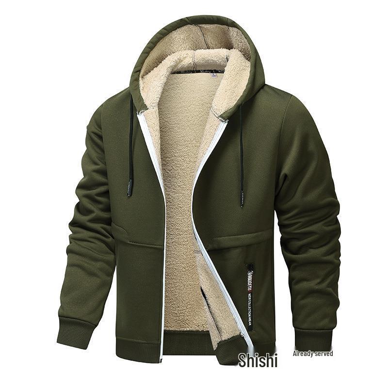 2026 Fall/Winter Thickened Lambswool Hooded Cardigan - European Size Casual Sweatshirt