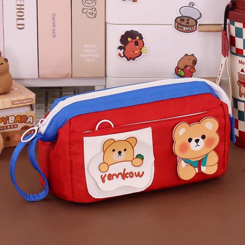 

Cute Bear Pencil Bag Aesthetic School Cases Girl Stationery Holder Bag Large Capacity Children Pen Case Students School Supplies красный
