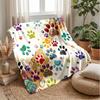 Colorful Paw Prints Pattern Blanket Personalized Name Flannel Blanket Soft Cozy Plush Throw for Sofa Bed Lightweight Home Decor
