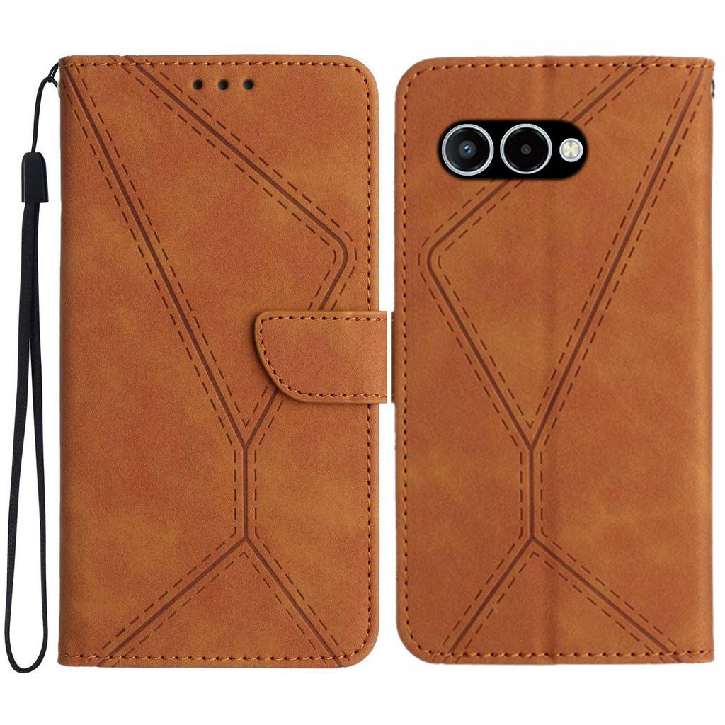 For T-Mobile T Phone 3/T-Mobile REVVL 8 Case Skin Touch Lines Imprinted PU Leather Flip Phone Cover