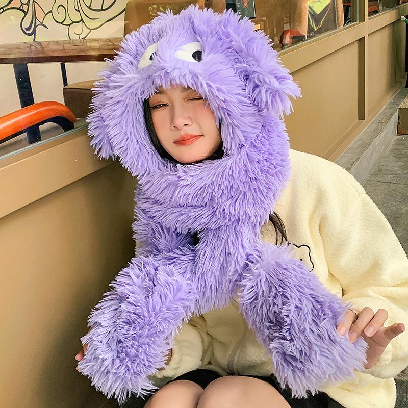 Cartoon Welpen Plüschmütze mit Schal und Handschuhen Set - Langohr-Design