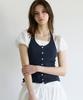 LETTER FROM MOON Lace Button Halterneck Top (Navy)