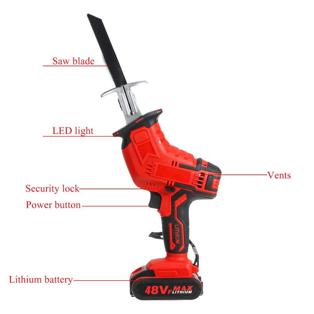 48V Cordless Reciprocating Saw High Speed Chainsaw Wood Metal PVC Pipe Cutting Reciprocating Saw Power Tool with 7500mAh Battery