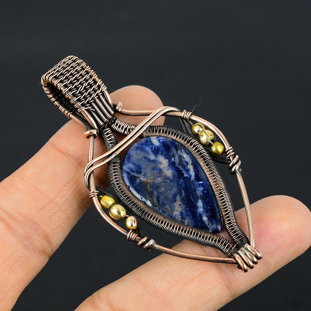 Sodalite Pendant, Gemstone 999 Copper Wire Wrapped Jewelry Pendant, Handmade Jewelry Birthstone Pendant, Gift For Him