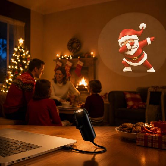 Gift for Kids Adults Christmas Halloween Projector, 3/6/10 Festive Scenes, 5D Holographic Night Light Compact USB Mood Flexible Gooseneck Projector