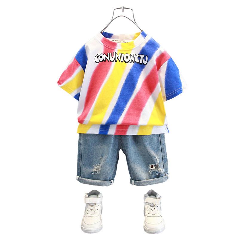 Stylish Boys Summer Outfit Set 2024 Trendy Short Sleeve T-shirt And Shorts For Kids Age 3 To 8 Years