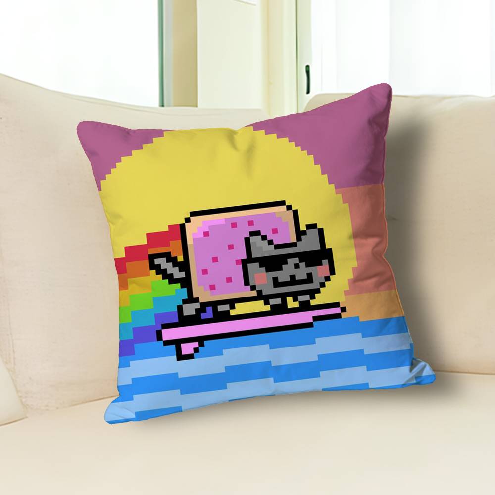Funny N-Nyan Cat Pillow Cases for Bedroom Living Room Sofa Home Decor Polyester Cushion Cover with Zipper