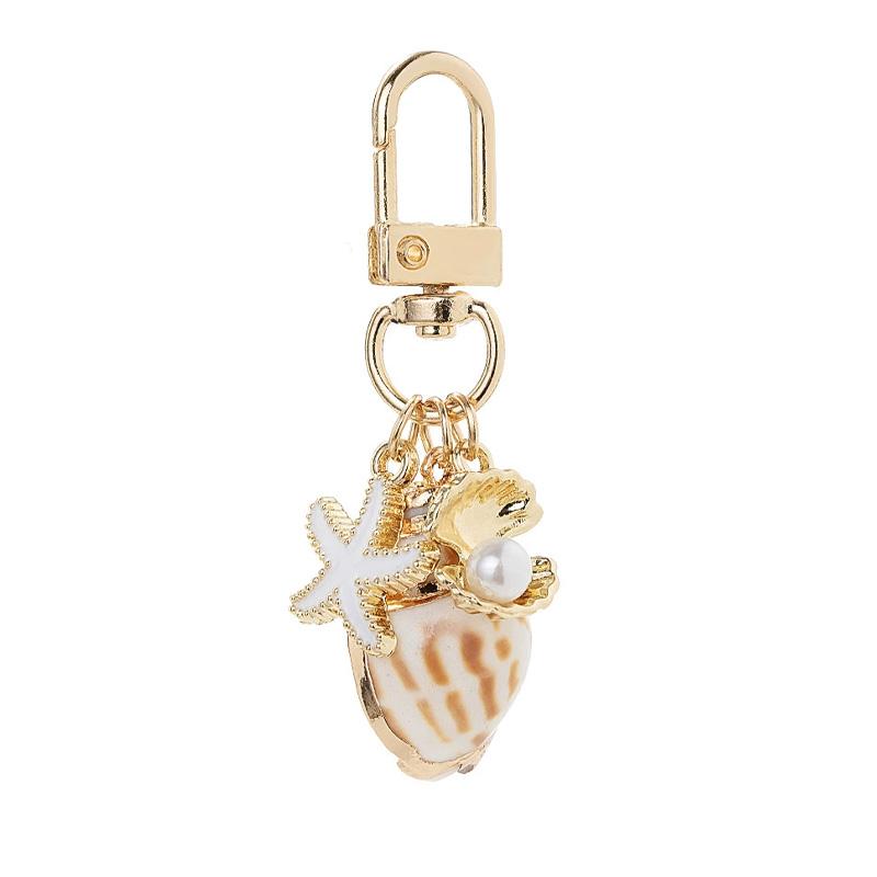 1PC Key Ring Bohemia Tassel Pendant Gold Color Starfish Conch Exquisite Pearl Shell Bag Ornaments Keyrings