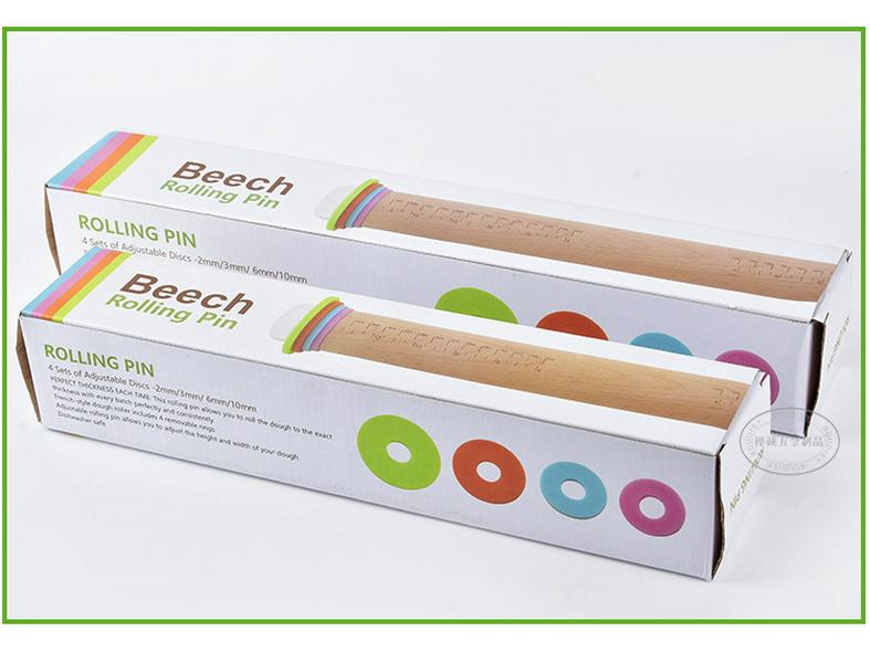 Adjustable Beech Wood Rolling Pin with Christmas Scale for Dough