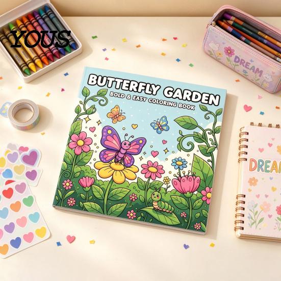 Mindfulness Drawing Supplies Butterfly Garden Coloring Book, Square Format with Thick Paper, Relaxing Paper Sketchbook for Markers Floral Line