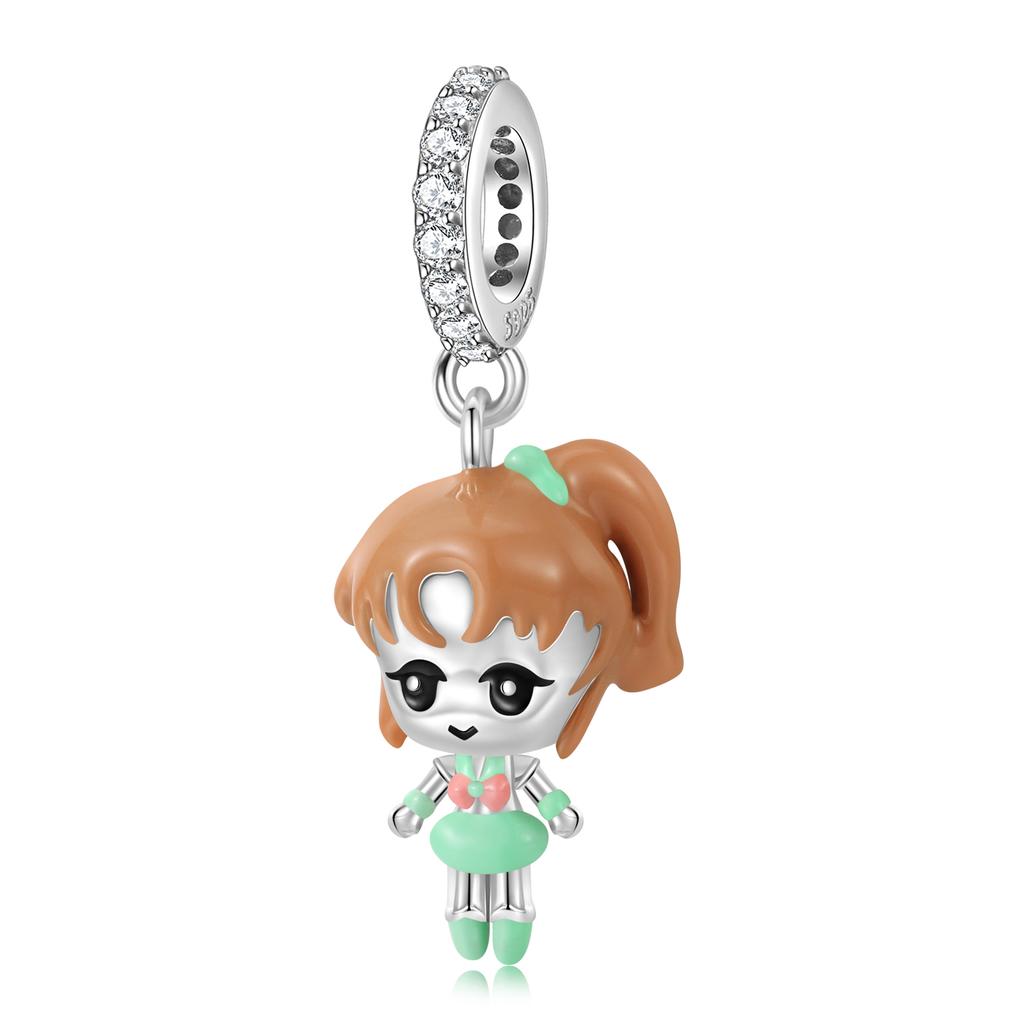 Copper Moonlight Magic Girls Bow Super Girl Sailor Dress Bead Charms For Bracelets Birthday Gifts Sisters Party