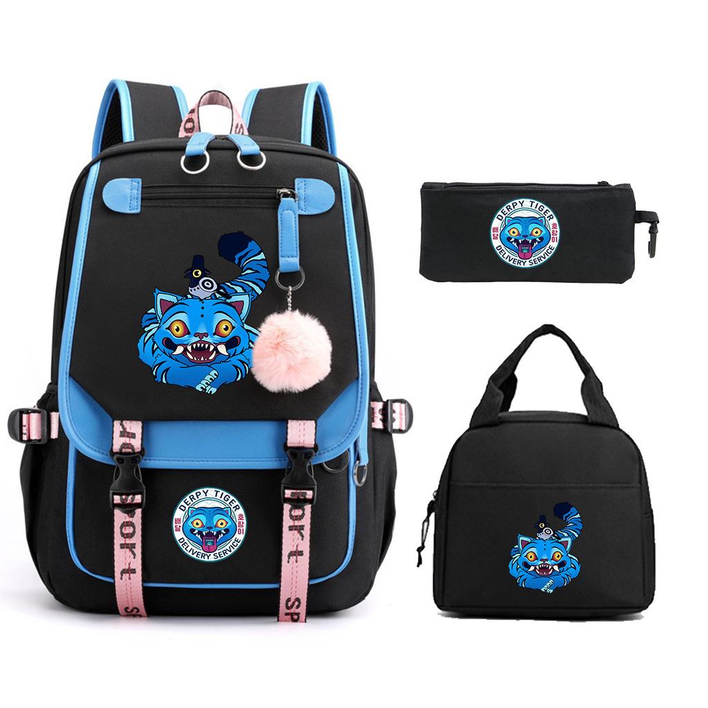 Animation Cartoon Printing Large Capacity Student School Bag Children'S Meal Bag Casual Pencil Bag Three-Piece Set