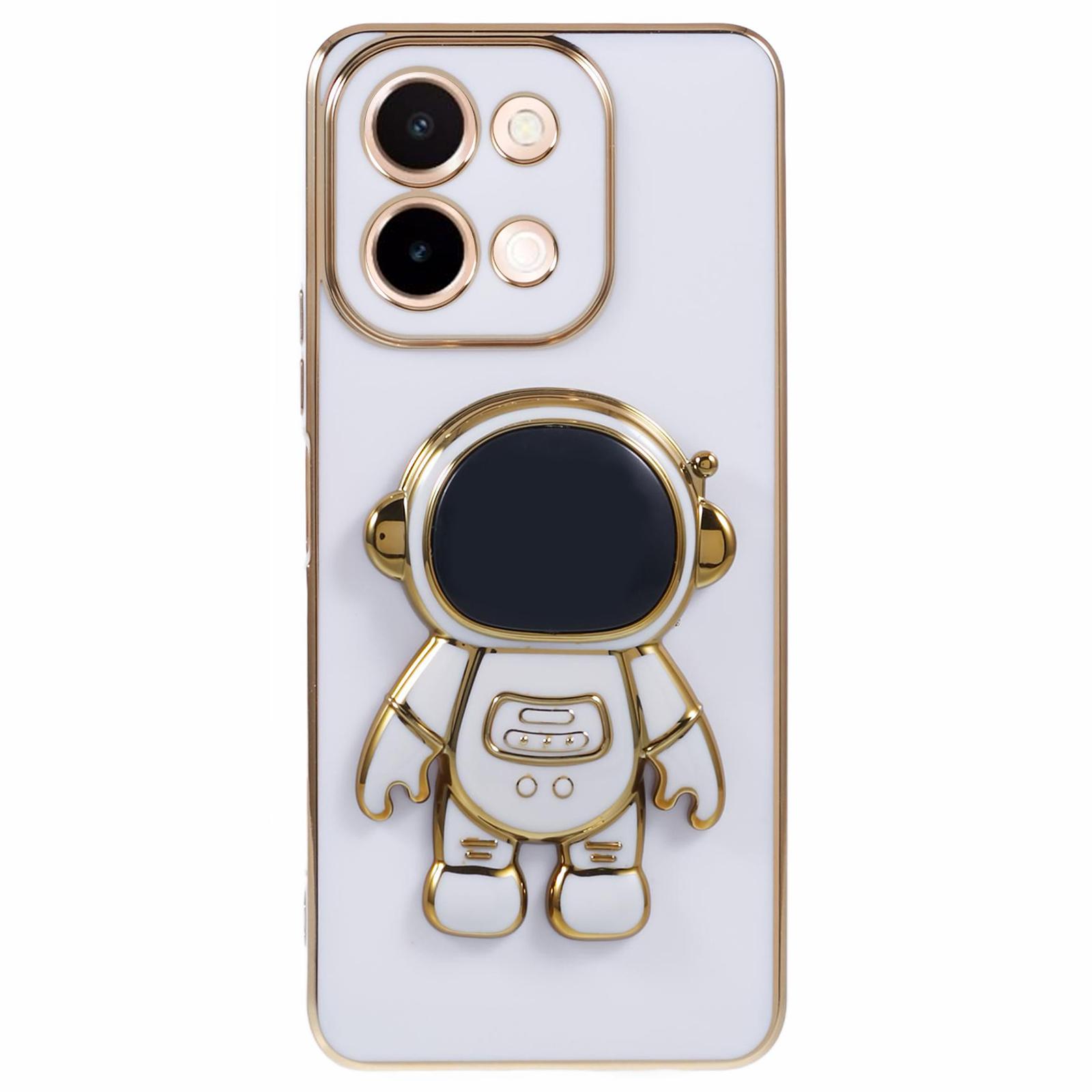 

For vivo Y28 4G Case Electroplating Soft TPU Phone Cover Astronaut Hidden Kickstand White
