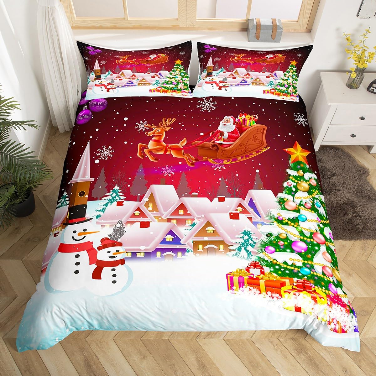 

Комплект постельного белья с рождественской елкой, декор в виде конфет и звезд, пододеяльник на рождественскую тему, мягкий комплект постельного белья из полиэстера на новый год, 3 шт. для ребенка US Twin(172x218cm)