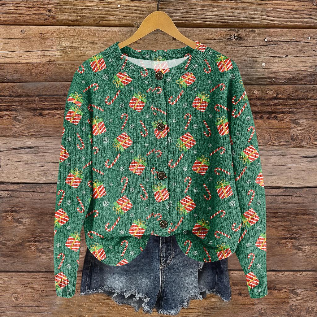 Women's Round Neck Top Printing Thickened Plush Cashmere Warm Long Top