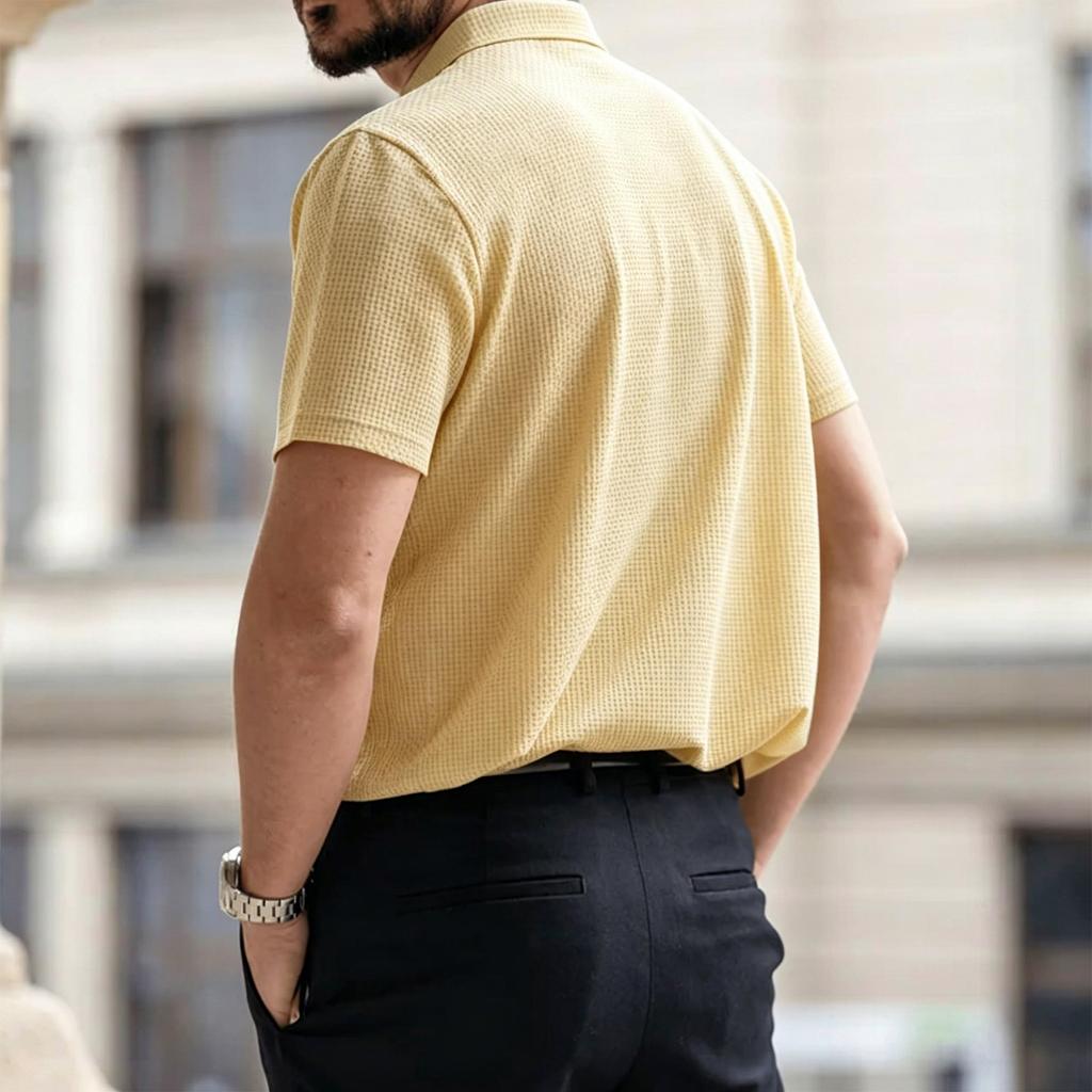 Men's Summer High-End Mesh Ice Silk Short Sleeve Polo Shirt Breathable Lightweight Casual Top with Palm Tree Embroidery