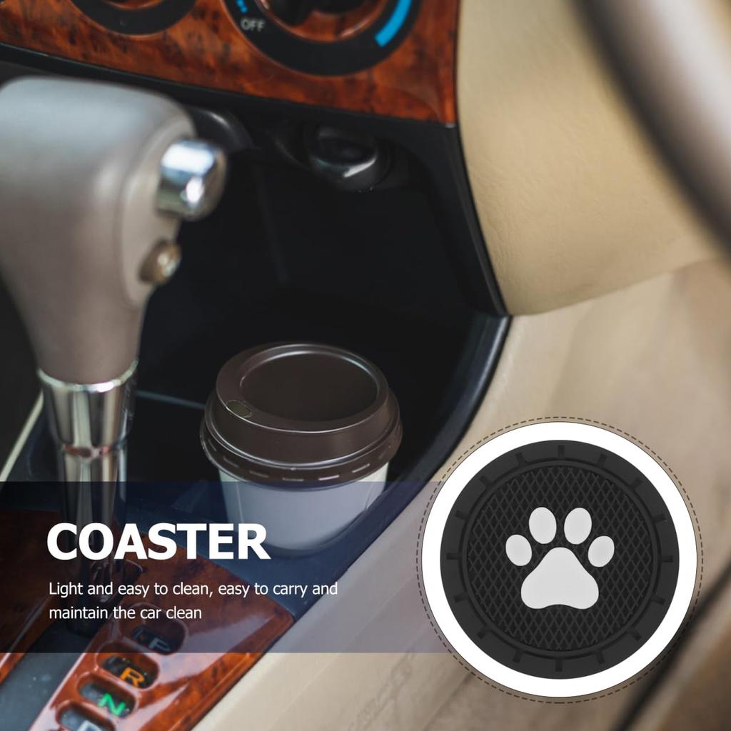 LEDMOMO Car Coasters, Set of 4, PVC Non-Slip Cup Holder Coasters, Easy To Clean, Black, 7.0cm, for Car Interior