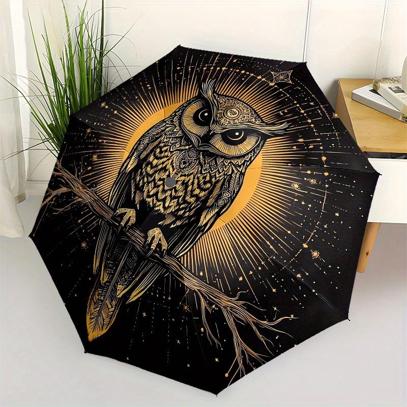 

1pc Golden Mystical Owl Artwork Umbrella with Plastic Handle,Suitable for All Seasons Home Travel Outdoor UmbrellaB1864