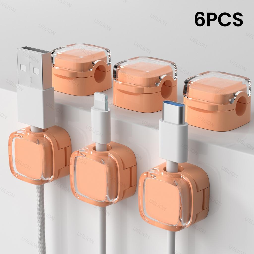 6-piece set of color magnetic charger office desk cable clip, sunlight colored USB charging cable organizer, magnetic plug hook