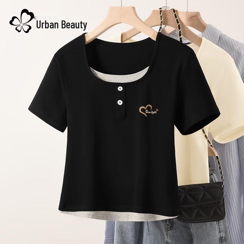Trendy Women s Faux Two-Piece Slim Fit T-Shirt XL