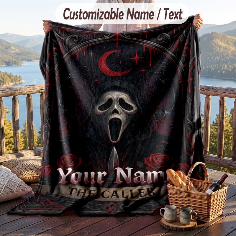 Custom Text Flannel Throw Blanket, Lightweight Cozy Bed Sofa BlanketScream Ghostface