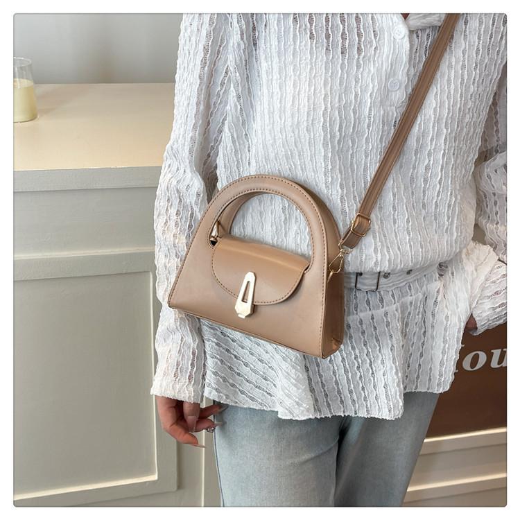 Chic Solid Color Faux Leather Shoulder Bag, Women's Semi Circle Handbag with Snap Lock, Trendy Commute Crossbody Purse CLE