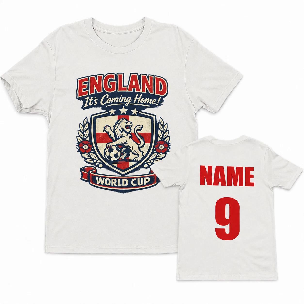 Personalised England World Cup T-Shirt Custom Name Number Football Fan Top 2XL