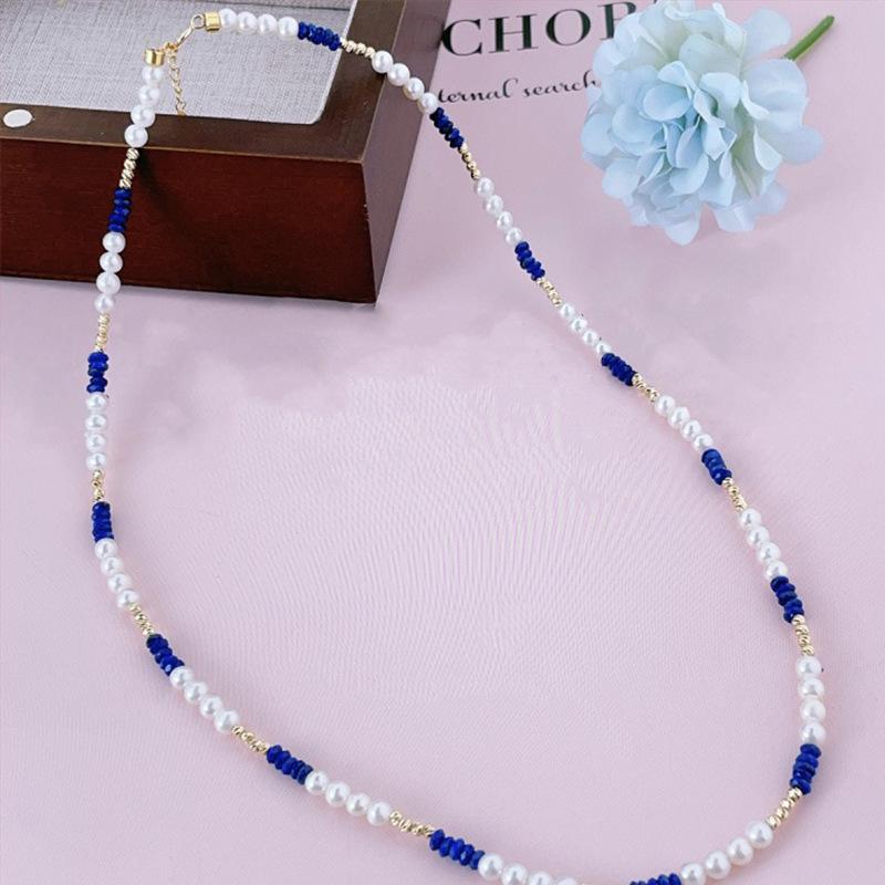 

Регулируемое колье из 18-каратного золота с жемчугом и лазуритом для женщин 40+3 cm, Gold Weight 0.68g