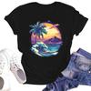 T-shirt casual da donna ampia stampata girocollo pullover manica corta top