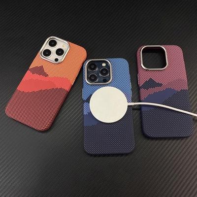 Applicable To IPhone 15 Magnetic Charging Mobile Phone Case Luminous Kevlar Texture Carbon Fiber Apple 14 Full-inclusive Hard Case