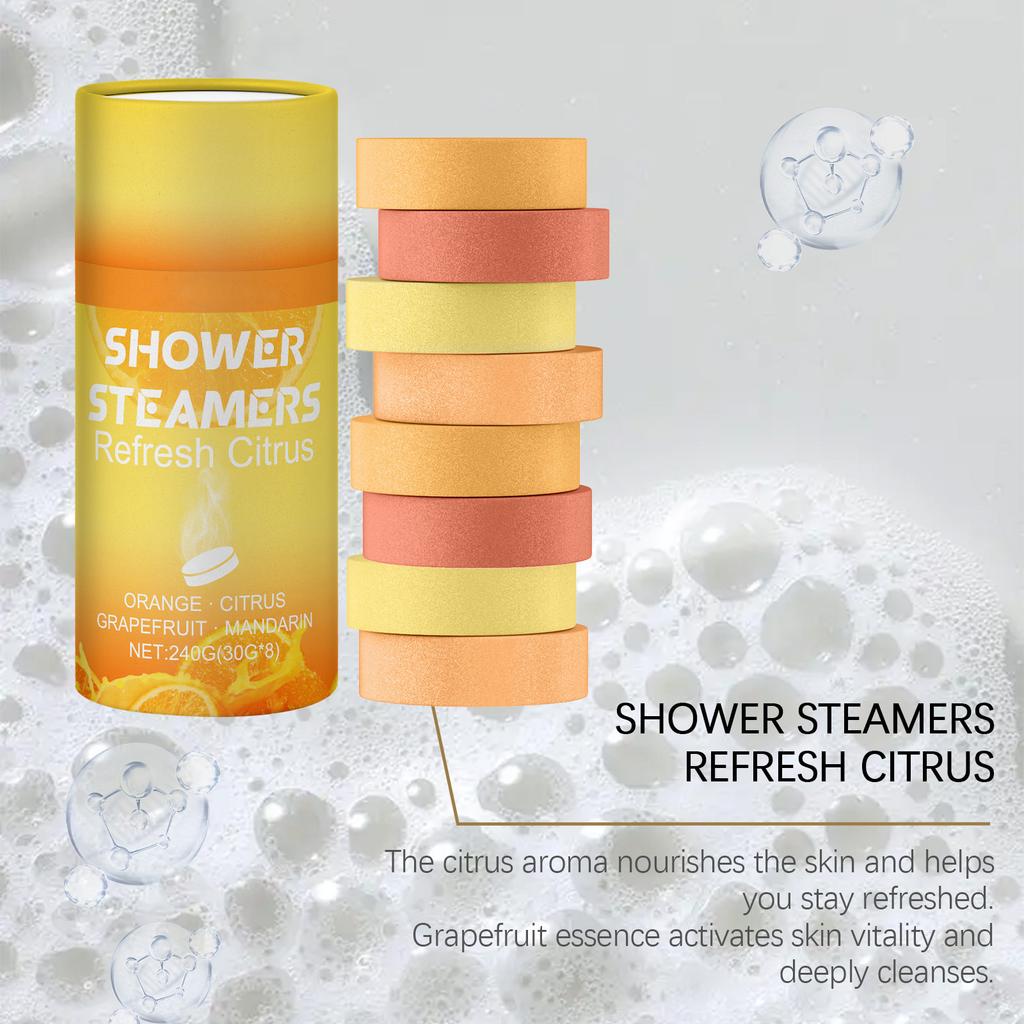8Pcs Citrus Scented Shower Steamers for Relaxation Refreshing Aromatherapy Shower Tablets Spa Gift Set for Women Men with Gentle Cleaning