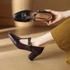 Fashion 2024 Spring Mary Janes Genuine Leather Women Shoes Square Toe Thick Heel Women Buckle Strap Commute Pumps Retro High Heels